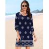 image:imageHOTOUCH Boho Dresses for Women Casual Beach Summer Dress V Neck 34 Long Sleeve Short Floral Print Swimsuit Cover Up SundressMz918