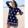image:imageHOTOUCH Boho Dresses for Women Casual Beach Summer Dress V Neck 34 Long Sleeve Short Floral Print Swimsuit Cover Up SundressMz918