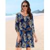 image:imageHOTOUCH Boho Dresses for Women Casual Beach Summer Dress V Neck 34 Long Sleeve Short Floral Print Swimsuit Cover Up SundressMz931