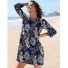 image:imageHOTOUCH Boho Dresses for Women Casual Beach Summer Dress V Neck 34 Long Sleeve Short Floral Print Swimsuit Cover Up SundressMz931