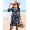 image:imageHOTOUCH Boho Dresses for Women Casual Beach Summer Dress V Neck 34 Long Sleeve Short Floral Print Swimsuit Cover Up SundressMz931