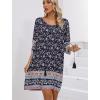 image:imageHOTOUCH Boho Dresses for Women Casual Beach Summer Dress V Neck 34 Long Sleeve Short Floral Print Swimsuit Cover Up SundressNavy Blue