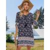 image:imageHOTOUCH Boho Dresses for Women Casual Beach Summer Dress V Neck 34 Long Sleeve Short Floral Print Swimsuit Cover Up SundressNavy Blue