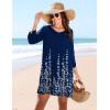 image:imageHOTOUCH Boho Dresses for Women Casual Beach Summer Dress V Neck 34 Long Sleeve Short Floral Print Swimsuit Cover Up SundressSf119
