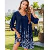 image:imageHOTOUCH Boho Dresses for Women Casual Beach Summer Dress V Neck 34 Long Sleeve Short Floral Print Swimsuit Cover Up SundressSf119