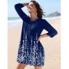 image:imageHOTOUCH Boho Dresses for Women Casual Beach Summer Dress V Neck 34 Long Sleeve Short Floral Print Swimsuit Cover Up SundressSf119