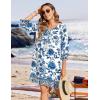 image:imageHOTOUCH Boho Dresses for Women Casual Beach Summer Dress V Neck 34 Long Sleeve Short Floral Print Swimsuit Cover Up SundressWhite Blue