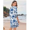 image:imageHOTOUCH Boho Dresses for Women Casual Beach Summer Dress V Neck 34 Long Sleeve Short Floral Print Swimsuit Cover Up SundressWhite Blue