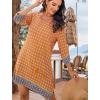 image:imageHOTOUCH Boho Dresses for Women Casual Beach Summer Dress V Neck 34 Long Sleeve Short Floral Print Swimsuit Cover Up SundressYellow