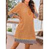 image:imageHOTOUCH Boho Dresses for Women Casual Beach Summer Dress V Neck 34 Long Sleeve Short Floral Print Swimsuit Cover Up SundressYellow