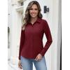 image:imageHOTOUCH Button Down Shirts for Women Long Sleeve Stretch Dress Shirts WrinkleFree Work Blouses Slim Fit Office TopsWine Red