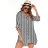 image:imageHOTOUCH Women Boyfriend Shirts Button Down Long Sleeve Blouse Cuffed Sleeve Collared ShirtBlack White Stripe