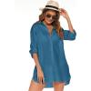 image:imageHOTOUCH Women Boyfriend Shirts Button Down Long Sleeve Blouse Cuffed Sleeve Collared ShirtBlue Green