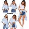 image:imageHOTOUCH Women Boyfriend Shirts Button Down Long Sleeve Blouse Cuffed Sleeve Collared ShirtBlue White Stripe