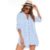 image:imageHOTOUCH Women Boyfriend Shirts Button Down Long Sleeve Blouse Cuffed Sleeve Collared ShirtBlue White Stripe