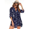 image:imageHOTOUCH Women Boyfriend Shirts Button Down Long Sleeve Blouse Cuffed Sleeve Collared ShirtP Blue Floral