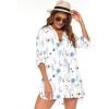 image:imageHOTOUCH Women Boyfriend Shirts Button Down Long Sleeve Blouse Cuffed Sleeve Collared ShirtP White Floral
