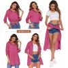 image:imageHOTOUCH Women Boyfriend Shirts Button Down Long Sleeve Blouse Cuffed Sleeve Collared ShirtRose Red 02