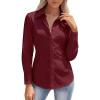 image:imageHOTOUCH Button Down Shirts for Women Long Sleeve Stretch Dress Shirts WrinkleFree Work Blouses Slim Fit Office TopsWine Red