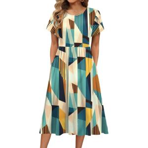 image:imageHOTOUCH Womens Summer ALine Midi Dresses 2026 Casual Floral Short Sleeve TShirt Dress Flowy Beach Sundress with PocketsJh214