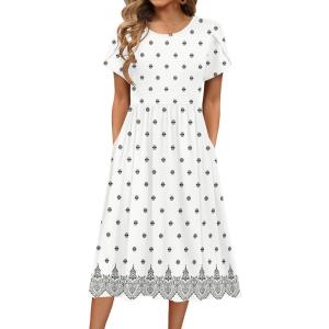 image:imageHOTOUCH Womens Summer ALine Midi Dresses 2026 Casual Floral Short Sleeve TShirt Dress Flowy Beach Sundress with PocketsMz920