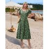 image:imageHOTOUCH Summer Dresses for Women 2026 Casual Midi Dress Petal Short Sleeve A Line Dress Pleated Flare Sundress02 Green Floral