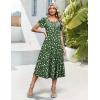 image:imageHOTOUCH Summer Dresses for Women 2026 Casual Midi Dress Petal Short Sleeve A Line Dress Pleated Flare Sundress02 Green Floral