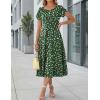image:imageHOTOUCH Summer Dresses for Women 2026 Casual Midi Dress Petal Short Sleeve A Line Dress Pleated Flare Sundress02 Green Floral