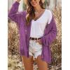 image:imageHOTOUCH Lightweight Crochet Cardigan for Women Long Sleeve Open Front Knit Oversized Cardigans SweatersPurple