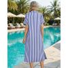 image:imageHOTOUCH Womens Dress Summer Casual Midi Short Sleeve Button Down Shirt Dresses Loose Beach Cover Up with Pockets01ablue Stripe