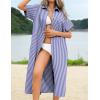 image:imageHOTOUCH Womens Dress Summer Casual Midi Short Sleeve Button Down Shirt Dresses Loose Beach Cover Up with Pockets01ablue Stripe