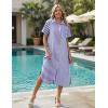 image:imageHOTOUCH Womens Dress Summer Casual Midi Short Sleeve Button Down Shirt Dresses Loose Beach Cover Up with Pockets01ablue Stripe