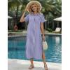 image:imageHOTOUCH Womens Dress Summer Casual Midi Short Sleeve Button Down Shirt Dresses Loose Beach Cover Up with Pockets01ablue Stripe