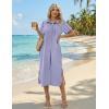 image:imageHOTOUCH Womens Dress Summer Casual Midi Short Sleeve Button Down Shirt Dresses Loose Beach Cover Up with Pockets01ablue Stripe