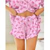 image:imageHOTOUCH Womens Satin Pajamas Set Button Down 2 Piece Silk Pjs Shorts Set Ruffle Lingerie Notch Collar SleepwearPink Bowknot