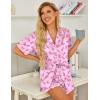 image:imageHOTOUCH Womens Satin Pajamas Set Button Down 2 Piece Silk Pjs Shorts Set Ruffle Lingerie Notch Collar SleepwearPink Bowknot