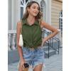 image:imageHOTOUCH Womens Sleeveless Button Down Shirts HiddenButton Front Collared Dressy Casual Blouses Loose Office Tank TopsArmy Green