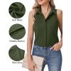 image:imageHOTOUCH Womens Sleeveless Button Down Shirts HiddenButton Front Collared Dressy Casual Blouses Loose Office Tank TopsArmy Green