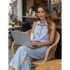 image:imageHOTOUCH Womens Sleeveless Button Down Shirts HiddenButton Front Collared Dressy Casual Blouses Loose Office Tank TopsBlue Striped