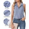 image:imageHOTOUCH Womens Sleeveless Button Down Shirts HiddenButton Front Collared Dressy Casual Blouses Loose Office Tank TopsBlue Striped