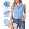 image:imageHOTOUCH Womens Sleeveless Button Down Shirts HiddenButton Front Collared Dressy Casual Blouses Loose Office Tank TopsLight Blue
