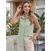 image:imageHOTOUCH Womens Sleeveless Button Down Shirts HiddenButton Front Collared Dressy Casual Blouses Loose Office Tank TopsLight Green
