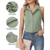 image:imageHOTOUCH Womens Sleeveless Button Down Shirts HiddenButton Front Collared Dressy Casual Blouses Loose Office Tank TopsLight Green
