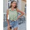 image:imageHOTOUCH Womens Sleeveless Button Down Shirts HiddenButton Front Collared Dressy Casual Blouses Loose Office Tank TopsLight Green