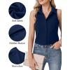image:imageHOTOUCH Womens Sleeveless Button Down Shirts HiddenButton Front Collared Dressy Casual Blouses Loose Office Tank TopsNavy Blue