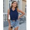 image:imageHOTOUCH Womens Sleeveless Button Down Shirts HiddenButton Front Collared Dressy Casual Blouses Loose Office Tank TopsNavy Blue