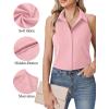 image:imageHOTOUCH Womens Sleeveless Button Down Shirts HiddenButton Front Collared Dressy Casual Blouses Loose Office Tank TopsPink