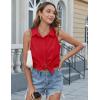 image:imageHOTOUCH Womens Sleeveless Button Down Shirts HiddenButton Front Collared Dressy Casual Blouses Loose Office Tank TopsRed