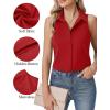 image:imageHOTOUCH Womens Sleeveless Button Down Shirts HiddenButton Front Collared Dressy Casual Blouses Loose Office Tank TopsRed