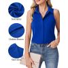 image:imageHOTOUCH Womens Sleeveless Button Down Shirts HiddenButton Front Collared Dressy Casual Blouses Loose Office Tank TopsRoyal Blue